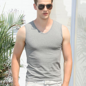 Mens White Sleeveless T-Shirt Pure Cotton Slim Fit Elastic Base Shirt Shoulder V-neck Wide Shoulder Vest Casual Trendy Top