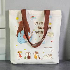 Large Capacity Canvas Book Bag High School Student Handbag Girls School Supplies Tote Bag for after Class Tutoring