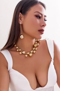 Ingemark | Punk Acrylic CCB Big Ball Bead Chain Necklace Drop Earrings for Women Vintage Chunky Clavicle Chain Grunge Jewelry Set Steampunk