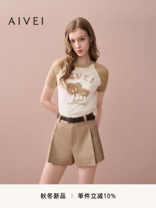 Aivei Vintage Color Block Short Sleeve Knitwear Sweet Style College Girls Fashion Autumn New Arrival XRV4M27A Womens Top