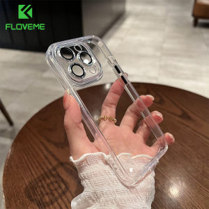 FLOVEME With Lens Film Protetcor HD Clear Phone Case For iphone 15 14 13 Pro Max 15 14 Plus Ultra Tin Transparent Full Protection Acrylic Anti-fall Shockproof Back Cover For iphone 15 14 13