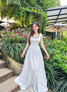 Dress เดรสยาวสไตล์สาวจีน เดรสยาวแขนกุดกระโปรงยาว