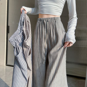 American Stripe Walking Wide Leg Pants Womens High Waist Drapey Straight Loose Casual Floor-Length Trousers Summer New