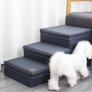 Solid Wood Dog Stair Steps Adjustable Pet Dog Ladder Sponge Dog Slope Ladder