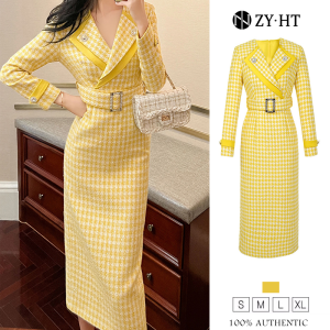 ZY.HT EraVogue Womens Dresses Yellow Dresses Suit Shirt Dresses Work Dresses High-class Dresses Suit Jacket Suit Robe French Dress 30740