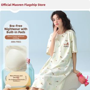 MiiOW | 100 Cotton Padded Sleep Dress for Summer Short Sleeves