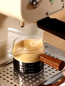 Borosilicate Glass Measuring Bottle Cup Double Mouth Coffee Milk Tea Pot Wooden Handle Espresso Cup 75ml 150ml