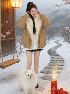 Shalldoer | Loose Color-blocking Lined Hooded Coat with Big Fur Collar and Drop Shoulder