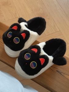 Thin Strips Bedroom and Household Warm Slugged Bottom Non Slip Couple Fluffy Shoes Winter Cute Kitten Cotton Slippers Men and Women