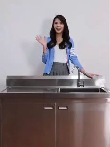 Kitchen Stainless Steel Console Workbench Kitchen Sink With Stand Kitchen Work Table Cooking Pool Kitchen Cabinet Table Commercial Vegetable Cutting Table Console Cabinets