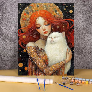 BILIBILI | Animal Cat Girl Oil Paint Kits Diy Canvas Painting By Numbers Cartoon Wall Art Handpainted Picture for Living Room Home Decor