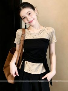 French Elegant Illusion Two Pieces Short Sleeve T-shirt Summer Fitted