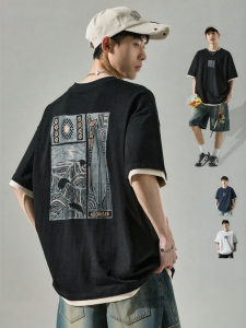 SZON | Waveland Print Mock Two-piece Cotton T-shirt