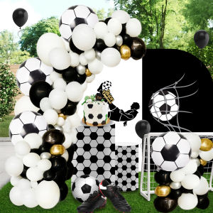 107Pcs Black and White Football-Themed Balloon Arch Set 4 18inch Football Foil Balloons Black and White Latex Balloons Suitable for Birthday Party Decorations Football Event Setups and Bachelor Party Decorations