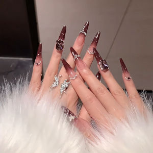 Luxurious Red Dog Ice Town Original Handmade Wearable Nail Art Pure White Effect Fruits Design Long Lasting Nail Tips