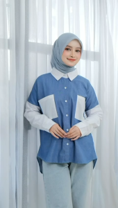Fuji Top | Kemeja Wanita Korean Style | Kemeja Oversize Casual | Atasan Wanita Bahan Denim Adem