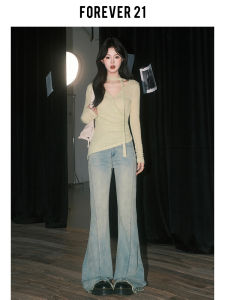 High Waist Slim Fit Bell Bottom Denim Jeans Womens Fashion Design Distressed Blue Jeans Forever 21 American Style