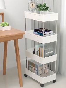 Tabitha Square Rak Dapur Rak Susun Serbaguna Rak Dorong Rak Salon Rak troli 4 tingkat dengan Roda
