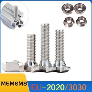 10Pcs T-Bolt Screw Nut M5M6M8 Hammer Head Bolt for T-Slot 2020/3030 Series Aluminum Profile Nickel Plated Length12/16/20/25/30mm