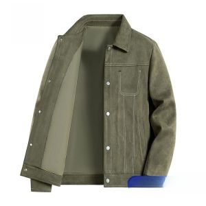 ROMON | Lormen Mens Fleece Lined Jacket Warmth Sheepskin Collar Autumn Winter New Style Cotton Clothes Outerwear For Middle-Aged And Elderly