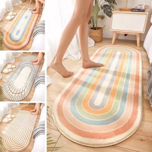 40x120cm Nordic Bedside Rug Bedroom Decorative Rug Super Soft Anti-Slip Floor Mat Oval Print blanket