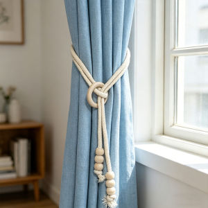 2pcs Boho Wood Ring Curtain Tiebacks Cotton Braided Holdbacks for Nordic Home Decor