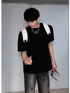 Summer Pure Cotton Black Small Collar T-Shirt Mens Short Sleeve Cleanfit Trendy American Brand New 2024 Casual Style Youth Fashion