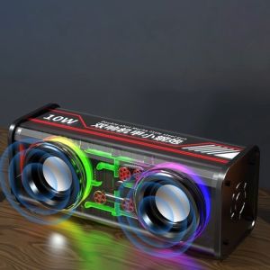 Smarteck Speaker Bluetooth 10W SK01 Transparan Wireless RGB LED Light Spiker TWS Portable Double Cyberpunk Subwoofer Mech Speaker