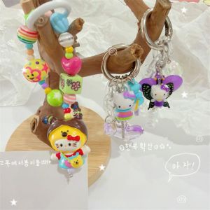 Mesuca | New Handmade Bead Chain HelloKitty Keychain Cute Cartoon Bag Pendant Camera Chain Keychain Womens Gift Couple Style Keychain