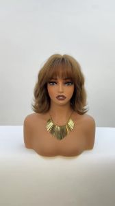 Honey Brown Synthetic Wigs Short Wavy Wig For Women Cosplay Party Daily Natural Fake Hair With Bangs Lolita Wig Heat Resistant