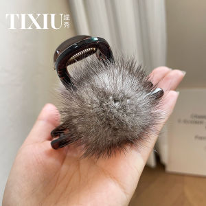 Kẹp Tóc Lông Mèo Dễ Thương Thời Trang Mới 2023 Kẹp Tóc Nửa Đầu Hình Quả Bóng Lông Cừu Sang Trọng Nhẹ Nhàng Phong Cách Hàn Quốc