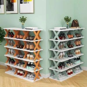 Simple Shoe Rack Household Door Saves Space Shoe Storage Artifact Plastic Narrow Shoe Cabinet Dormitory Dust-proof Storage Rack