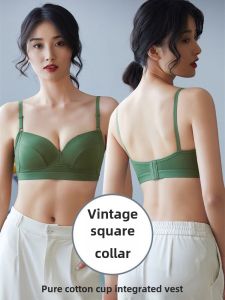 Pure Cotton Intimates Womens Wireless Spaghetti-Strap Beauty Back One-Piece Bra Small Chest Push-up Thin Push-up Fixed Bra