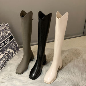 Genuine Leather Long Boots Womens 2025 Autumn Winter New High Heel Thick Heel Square Head Small Size Medium Height Knight Boots