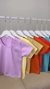 เสื้อยืดทรงครอป คอกลม เบสิค (S M L) feel good1 พร้อมส่งจากไทย