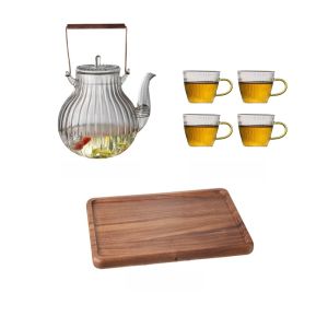Glass Tea Pot Set with Handle And Filter for Brewing Chrysanthemum Flower Tea Simple New Chinese Style Heat Resistant Glass