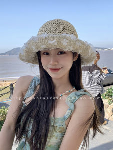 French Lace Flower Hollow out Straw Hat Womens Summer Beach Vacation Sunshade Large Brim UV Protection Woven Sun Hat