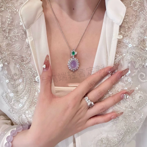 Non-Fading 925 Silver Purple Violet Natural A-Feeite Ice Pendant 18K Safe Lock Clasp Necklace for Women World Style Fashion Jewelry