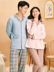 Bộ đồ ngủ cặp đôi LUNILAI cotton dài tay rộng rãi thoáng khí