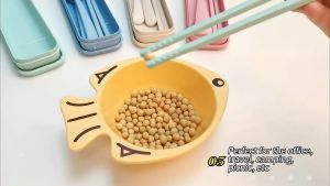 3in1 Cutlery Set Wheat Spoon Fork Chopsticks with Organizer Box Reusable Tableware / Set Peralatan Makanan