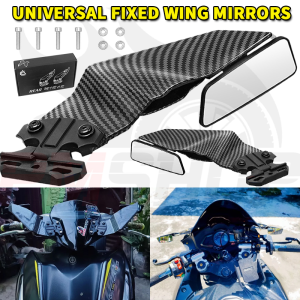 PMShop Aerodynamic Winglet Carbon Fiber Garnish With Mini Side Mirror Clear Lens Non Grade Universal Motorcycle