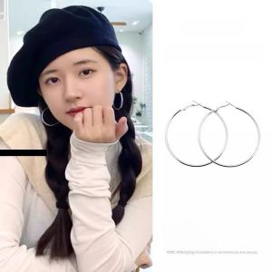 Exaggerated Wide Face Silver Needle Hoops Earrings Womens Fashion Jewelry Versatile Circle Earrings Korean Style Alloy