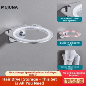 Bathroom Wall-Mounted No-Drill Blow Dryer Rack Aluminum