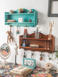 ตู้เสื้อผ้าแบบติดผนังสไตล์วินเทจ American Entrance Hooks ทำจากไม้ ชั้นวางของสำหรับใส่กุญแจ 4 กิโลกรัม 4 สูตร