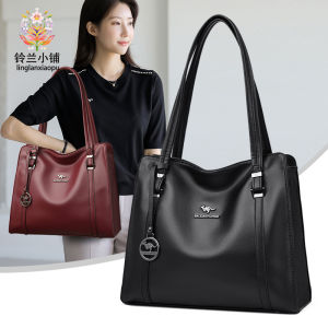 Ladies Large Capacity Soft Leather Handbag Fashionable Trendy British Style Single Shoulder Crossbody Bag for Commuting