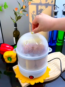 Electric Egg Steamer Cooker Compact Egg Boiler Single or Double Steaming - Compact design steam 14 eggs at once auto power off easy to use and clean BPA-free and safe.