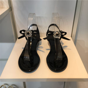 Sweet Butterfly Knot T-Strap Sandals Womens Summer New Korean Style Dongda Gate Fashion Low Heel Roman Shoes PU Leather