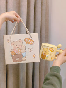 Cute Bear Butter Ceramic Mugs with Lid Spoon Birthday Gift for Women High Aesthetic Value Water Cups Cartoon Style Home Office