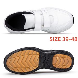 WuChu Waterproof Loose soft PU leather Men shoes non slip lightweight wide toe Elderly Walking Shoes Size 39-48