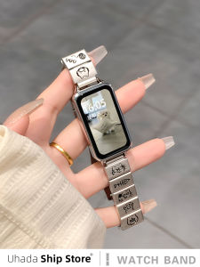 Uhada Huawei Band Metal Strap New Design Cute Cartoon Dog And Cat Print Smartwatch Band for Men And Women High-End Feeling